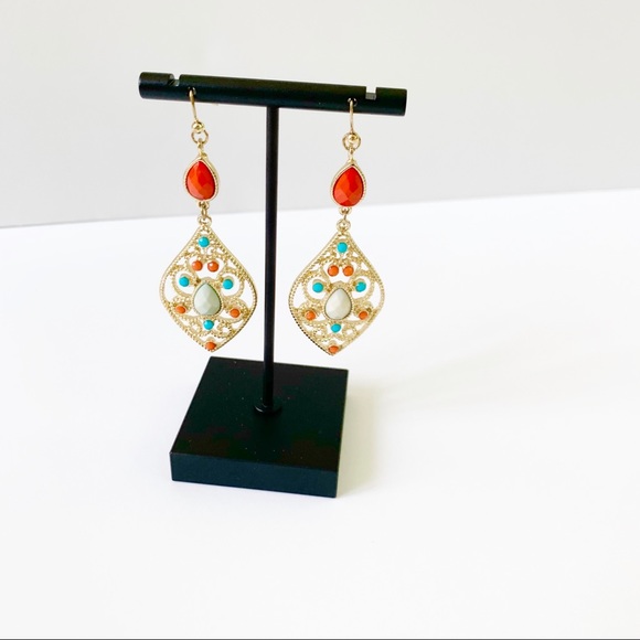 Jewelry - Boho Dangle Faux Stone Filigree Wire Earrings NWT